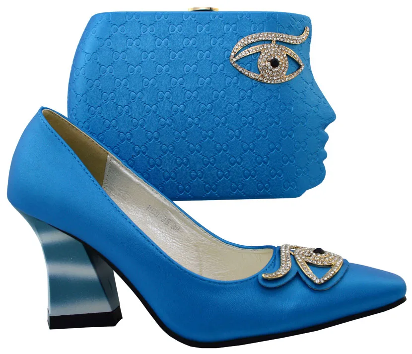 2017 New Arrival Sky Blue Shoes and Bag To Match Italian Women Shoe and
