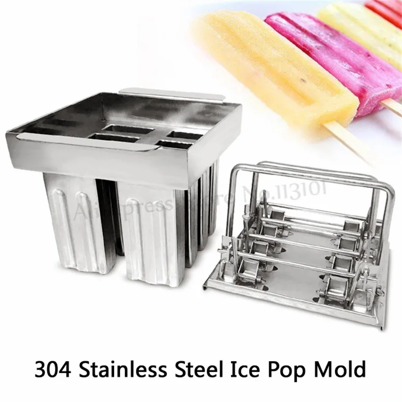 

DIY Ice Pop Mold Ice Cream Popsicle Mould with Sticks Holder 304 Stainless Steel 8molds/Tray