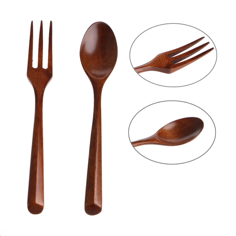 

Dinnerware Set Wooden Salad Dinner Fork Set Kitchen Cutlery Set For Kids Portable Outdoor Picnic Tableware
