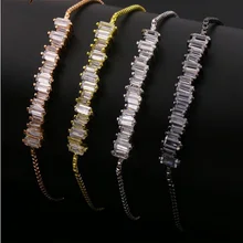 Стерлинговое Серебро 925 пробы, Классический ювелирный дизайн, багет, австрийский ААА CZ, барная коробка, цепь, ползунок, цепь, регулируемый браслет для девушек и женщин