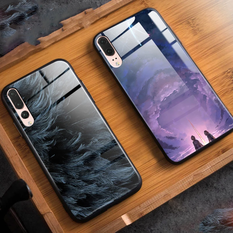 Чехлы из закаленного стекла для huawei P20 Pro чехол Stars Sky задней крышки твердый P20pro P