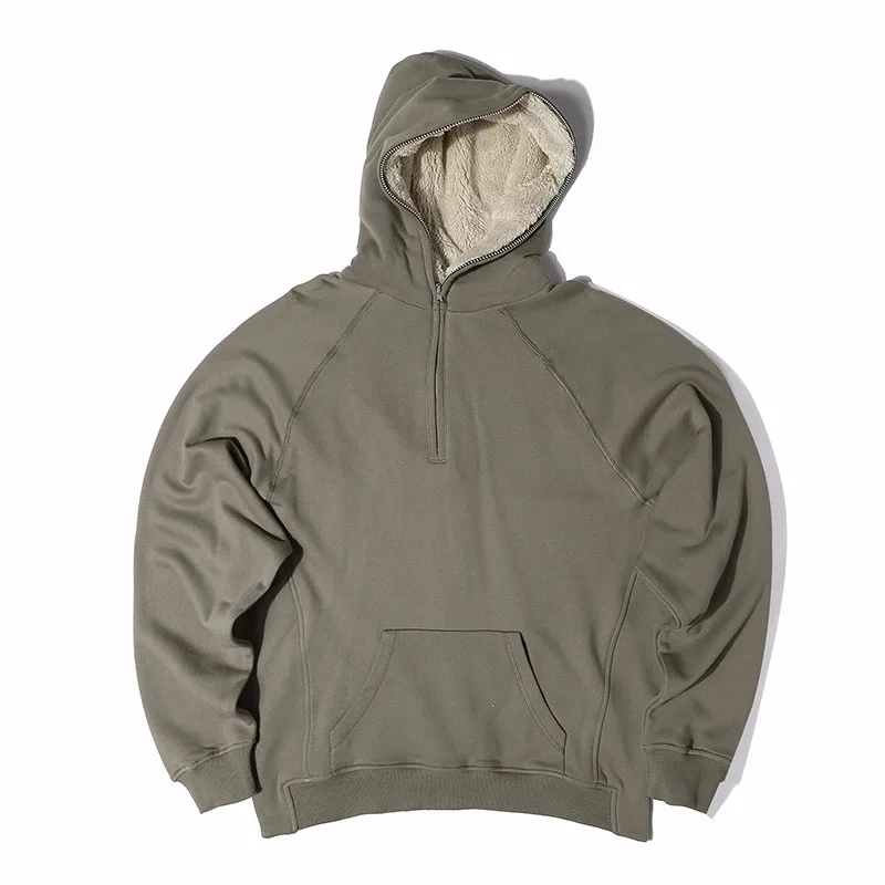 HZIJUE Mens Oversized Sherpa Hoodies 3 Colors Side Split Streetwear Fleece Zipper Sweatshirts Justin Bieber Skateboard