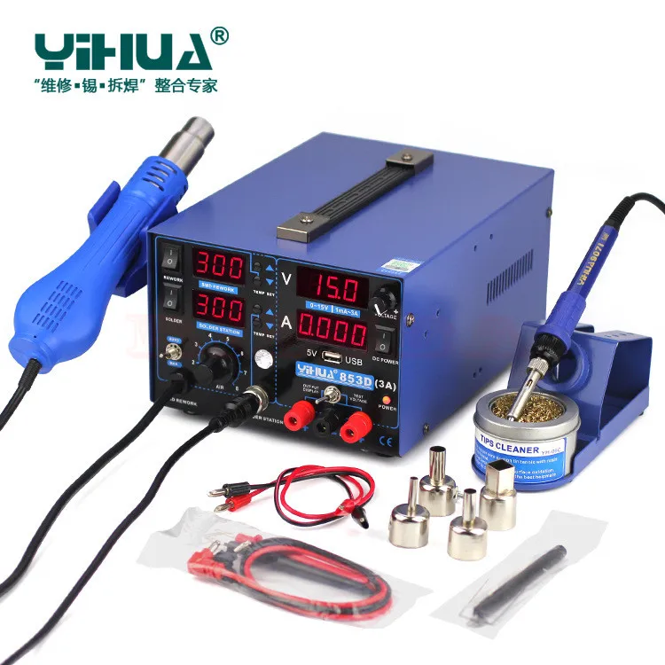 YIHUA 853D + USB 3A 3 в 1 наладочная станция для пайки горячего воздуха паяльник 15 А |