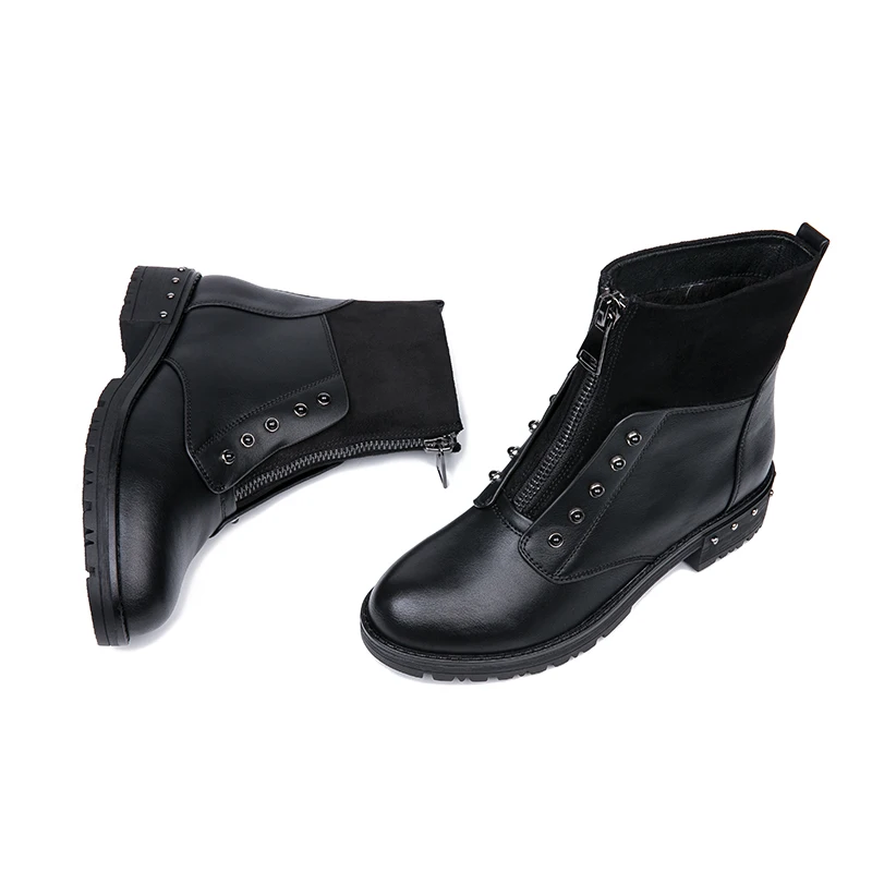 AIMEIGAO Front Zipper Black Ankle Boots For Women Warm Fur Plush Insole Women Boots Low Heel Cool Style Autumn Women Shoes