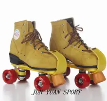 High qaulity!Roller Skates Genuine Leather With Led Double Line Skates Adult 4 Wheels Two line Roller Skating Shoes