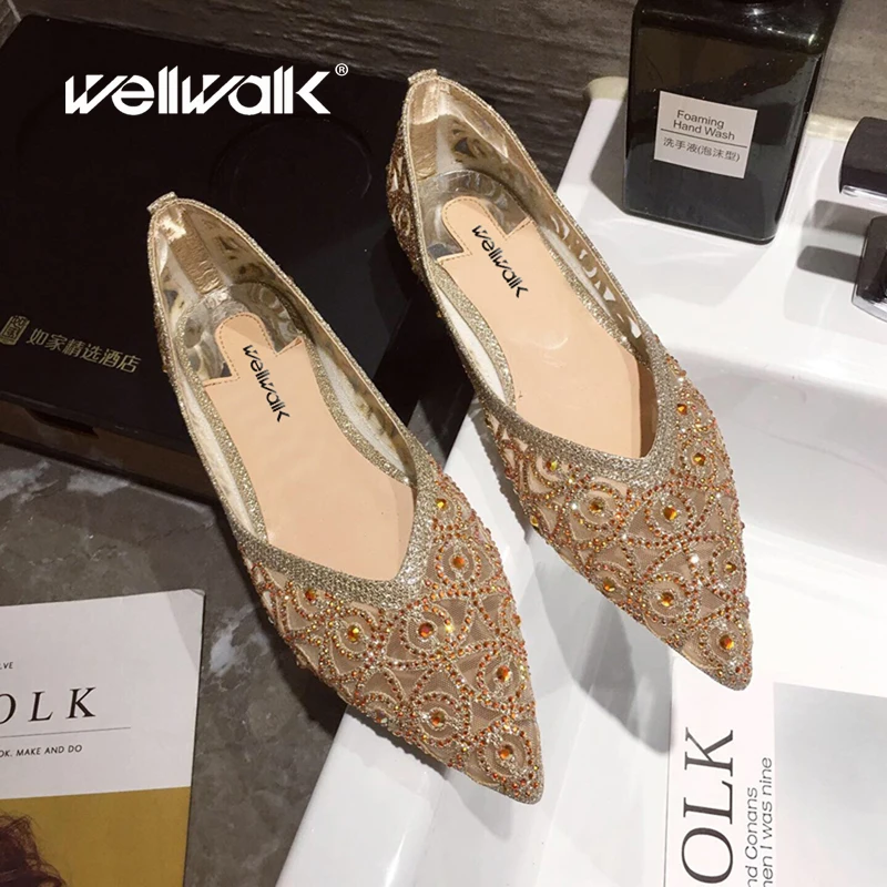 Wellwalk/женская свадебная обувь женские блестящие балетки с острым носком женская