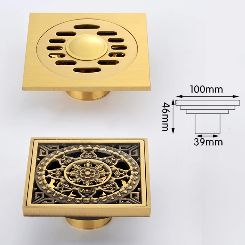 10 см Европейский Стиль античная латунь цветок Искусство Резные евро пол стоки квадратный напольный сливной фильтр 10*10 см
