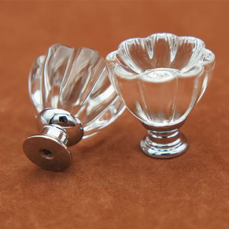 6PCS K9 Crystal Glass Dresser Drawer Knobs Pulls Cabinet Handles Sparkly Flower Furniture Hardware Silver Base Decorative Knobs