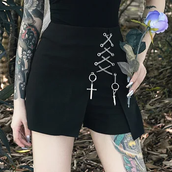 

Sexy Black Gothic Shorts Hight Waist Womens Party Night Club Shorts Streetwear Patchwork Hot Summer Short Pants