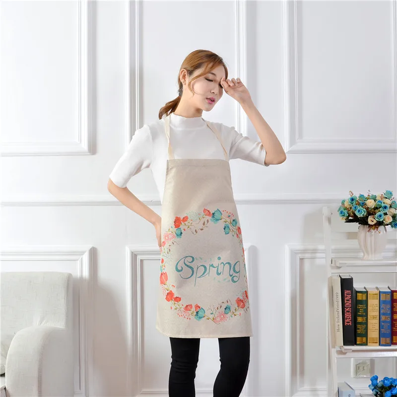 1pcs Cotton Linen Owl Flower Pattern Apron Woman Adult Bibs Home Cooking Baking Coffee Shop Cleaning Apron Kitchen Accessory - Цвет: Q