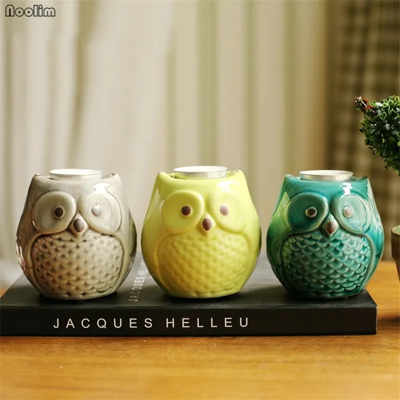 

1PC Vintage Cartoon Ceramic Owl Decorative Candlestick Pastoral Creative Home Wedding Party Decoration Candle Holder