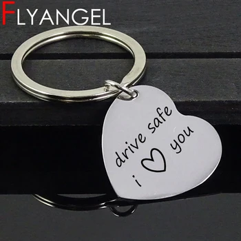 

New Fashion Heart Keychain Pendant Engraved Drive Safe I Heart You High Quality Car Key Tag Gift For Boyfriend Girlfriend Couple