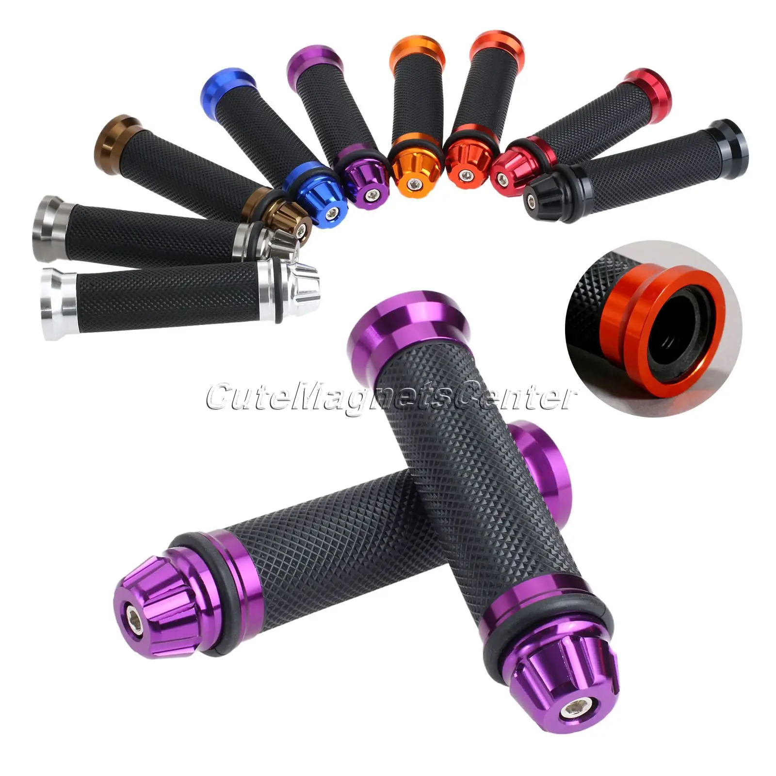 CNC Aluminum 7/8" Rubber Gel Hand Grips 22mm Motorcycle Handlebar Sport