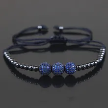 Marca nuevos hombres pulseras, 8mm micro pave cz azul beads & 4mm negro bola redonda cuentas de cobre trenzado macrame pulsera, regalo de la joyería