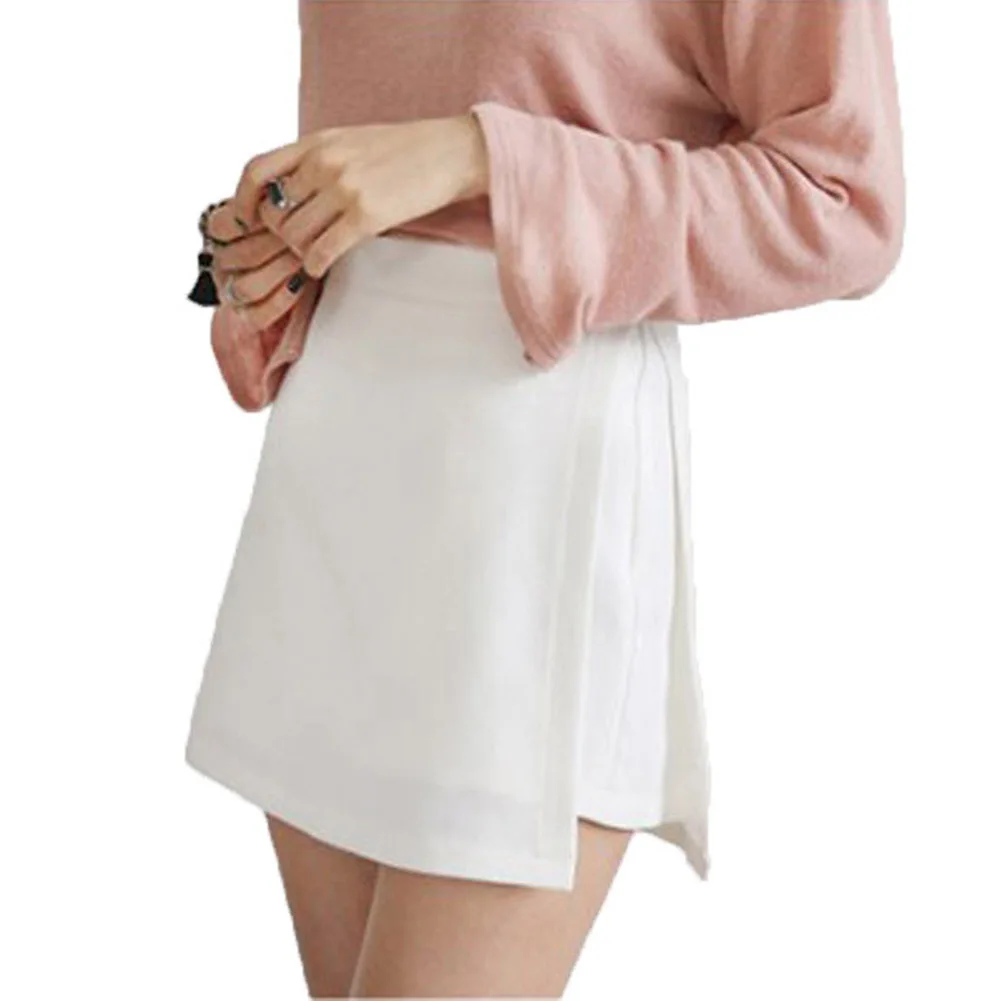 Женские модные юбки в Корейском стиле, имитация двух частей, высокая талия, сплошной цвет, трапециевидная юбка, Летние повседневные юбки для женщин