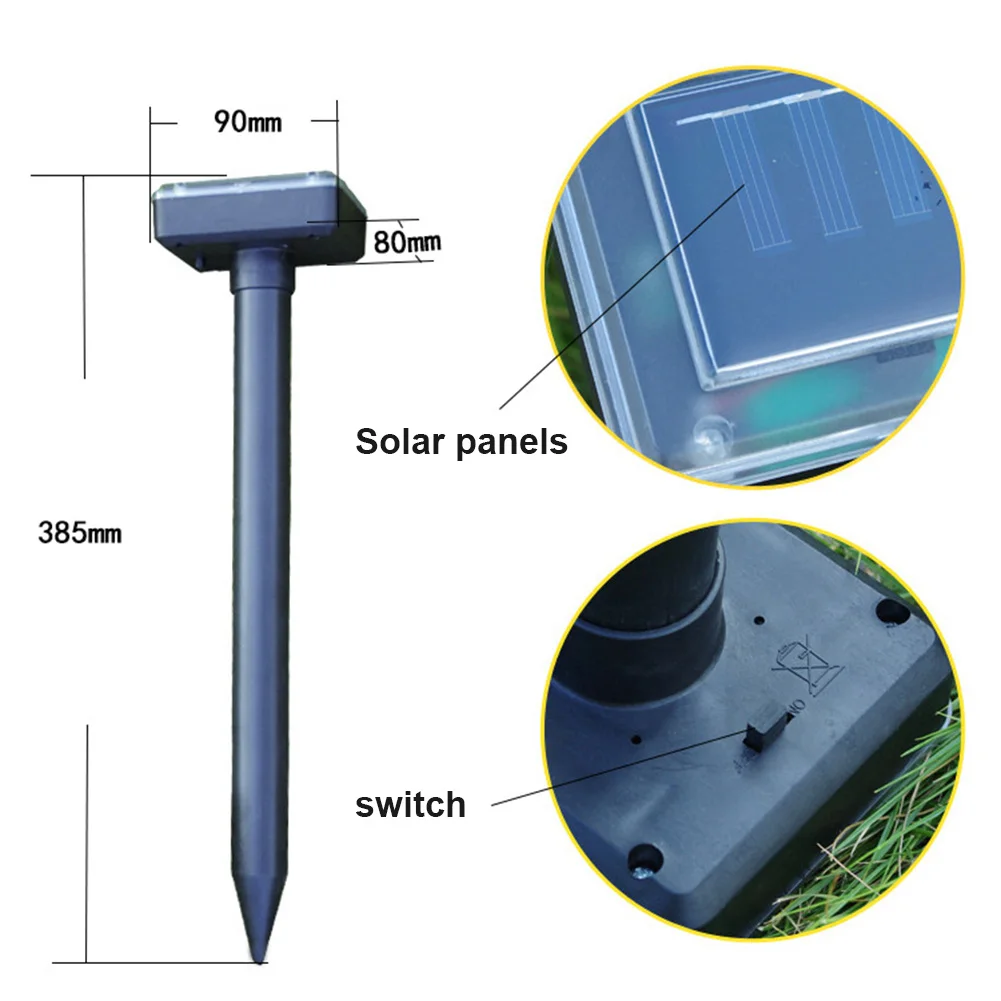 

Solar Power Ultrasonic Repeller Control For Mole Snake Mouse Pest Reject Garden Outdoor GQ999