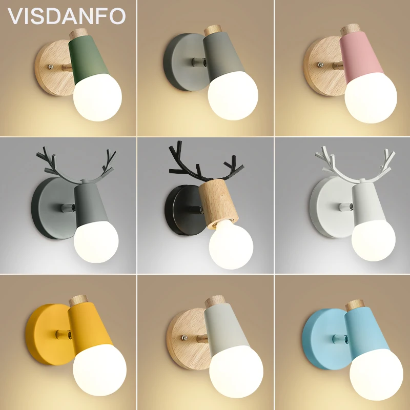 

visdanfo Nordic Creative Personality Simple Led Wall Lamps Living Room Bedroom Bedside Children's Room Antler Wall Light Fixture