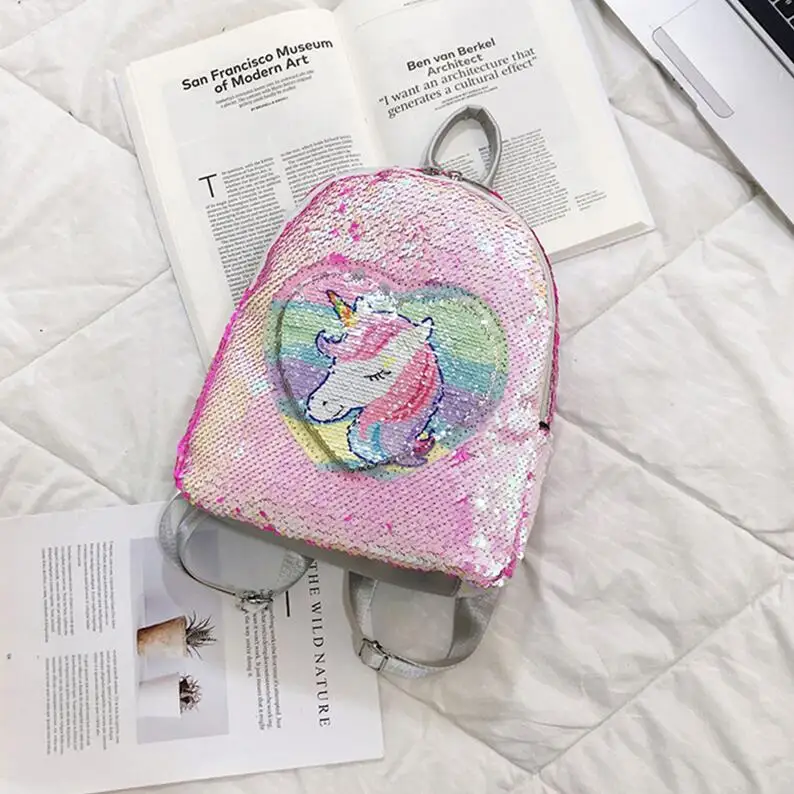 Рюкзак с разноцветными блестками и изображением единорога, модная блестящая школьная сумка для книг, милая голограмма, лазерная сумка из искусственной кожи, дорожная сумка - Цвет: White
