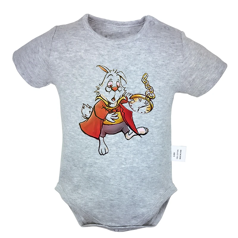 

Alice In Wonderland Cute White Rabbit 6-24M Newborn Baby Girl Boys Clothes Short Sleeve Romper Jumpsuit Outfits 100% Cotton