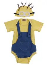 Toddler Baby Girl Boy Clothes Bodysuit Romper Jumpsuit Yellow short sleeve T-shirt + yellow hat +blue jumpsuit