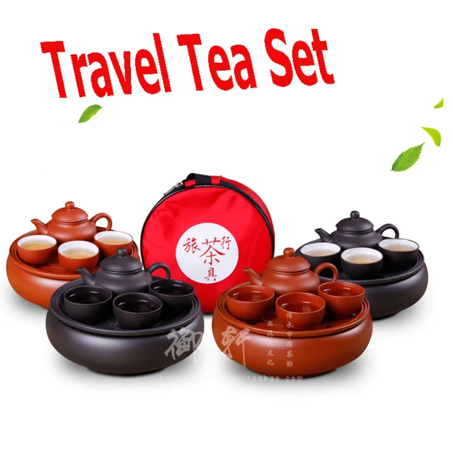 Cheap 6 Pcs Set Kung Fu Tea Set Travel Chinese Porcelain Sets Ceramic Gongfu Solid Gaiwan Yixing Purple Clay Tea Cup Service Portable