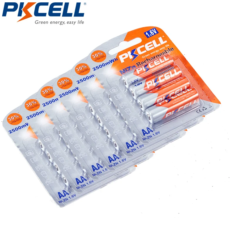 

24Pieces 6Card NI-ZN NIZN AA Rechargeable batteries NIzn 1.6v Volt 2500mWh AA Batteries