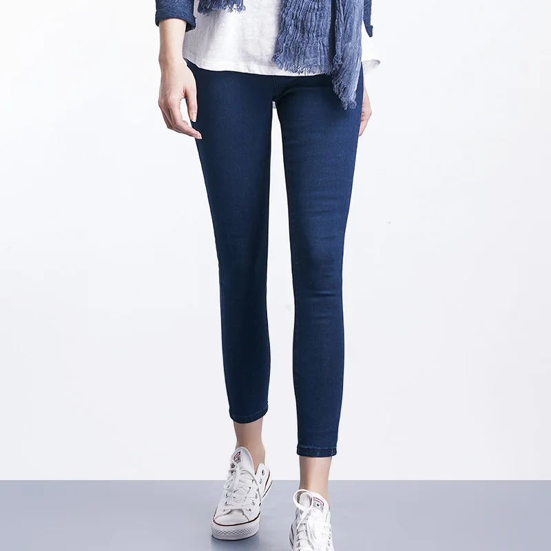 LEIJIJEANS 2019 Spring And Summer Plus Size Mid Elastic Waist Stretch Ankle length mom Jeans for Women Skinny Pants Capris Jeans