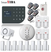 SmartYIBA WIFI GSM Alarmes Touch Key Home Alarm SMS Smoke Fire Detector Panic Button Motion Alarm Door Magnetic Sensor Alarm Kit