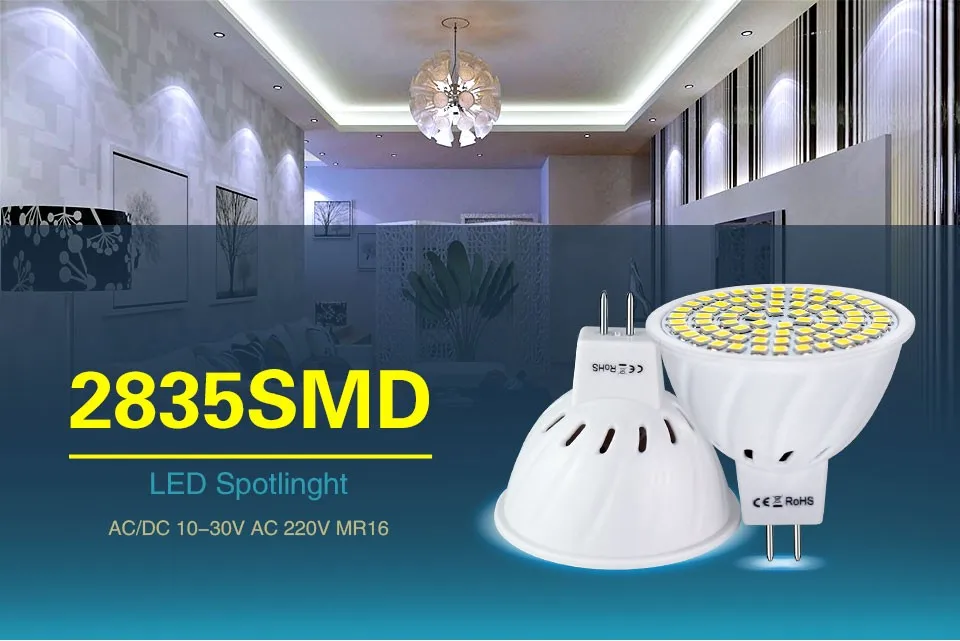 Светодиодный прожектор MR16 Светодиодный светильник переменного тока 220 В 4 Вт 6 Вт 8 Вт Светодиодный светильник AC/DC 12 В 24 В GU5.3 mr 16 SMD 2835 белый/теплый белый домашнее освещение