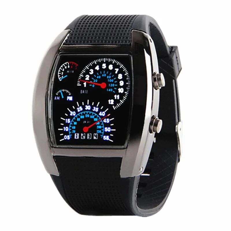 

Top Brand Men'S Watch Fashion Racing Fan Shaped Dashboard Creative Led Digital Sports Belt Electronic Clock Montre Homme Gift
