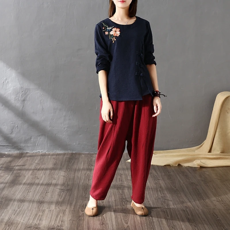 red thin Cintura thin La Verano navy Beige Pantalones Blue Vintage Mujeres 2019 Daño Blue De Beige Primavera Nuevas Bolsillos thin Elástico Color Sólido Algodón black Black thin Khaki Las Bnwx4g6qx