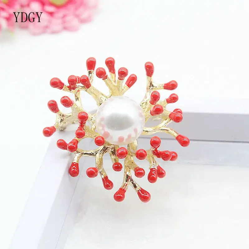 YDGY Coral Red Drop Oil Pearl Brooch Pearl Brooch Popular Jewelry