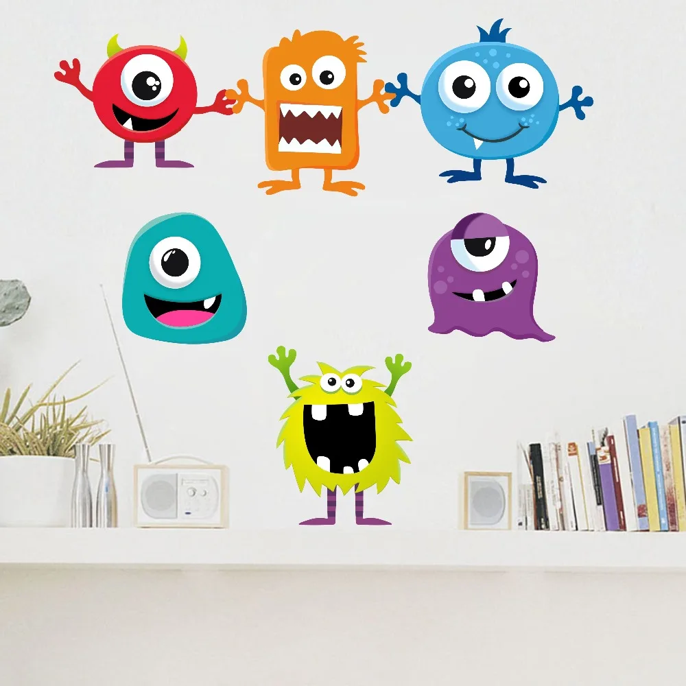 Little Cartoon Monster Window Decals Modern Wall Art Wallpaper For Fridge Home Decor Vinyl Wall Sticker For Kids Nursery Bedroom (1)