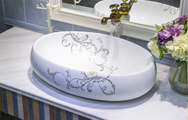 Jingdezhen ceramic sink Chinese wash basin bathroom sink bowl Counter Top oval white ceramic Wash Basin Bathroom Sink (1)