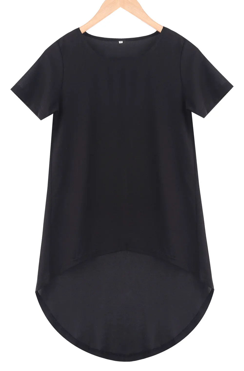 Хит, модная шифоновая блузка размера плюс 5XL с коротким рукавом и круглым вырезом, сексуальная женская летняя длинная рубашка, Женские Повседневные Вечерние топы - Цвет: Черный