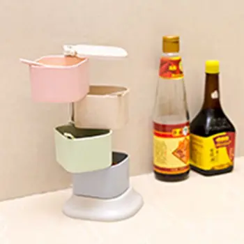 

Health products wheat straw fourfold rotatable vertical with spoon seasoning box