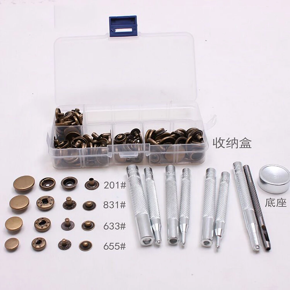 

40sets metal snap button + all sets setting tool set leather craft sewing hardware accessories 3 color 633 655 831 201