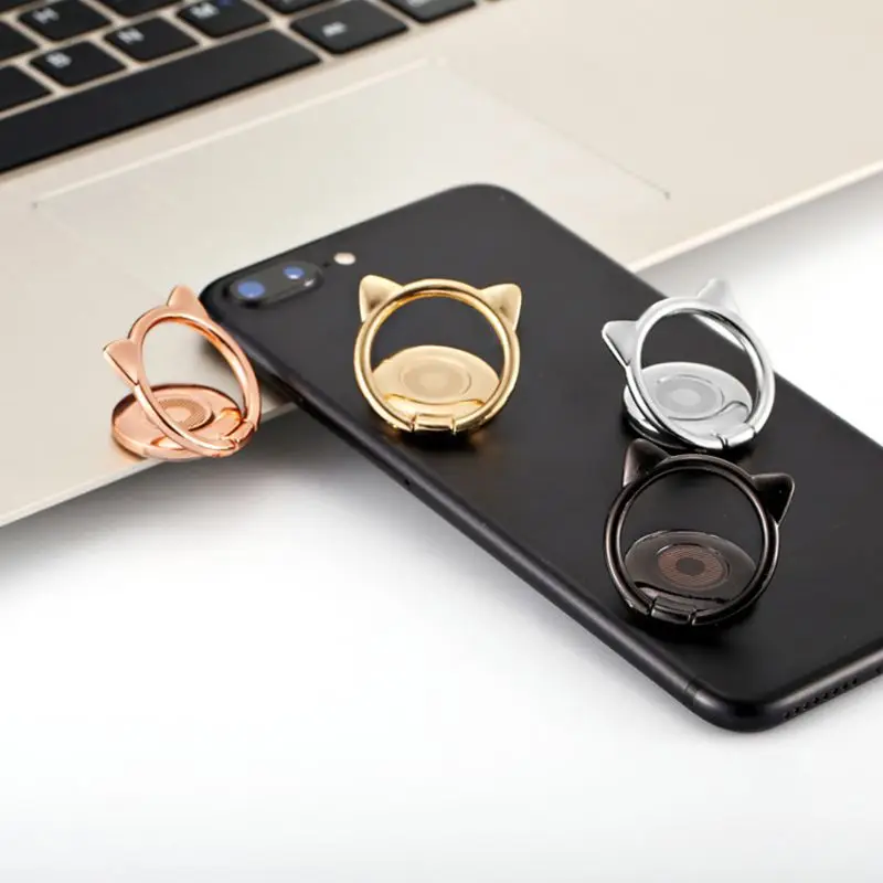 Metal Cute Cat Ear Ring Holder 360 Degree Rotary Smartphone Finger Ring Stand for Samsung iPhone Xiaomi Cellphones