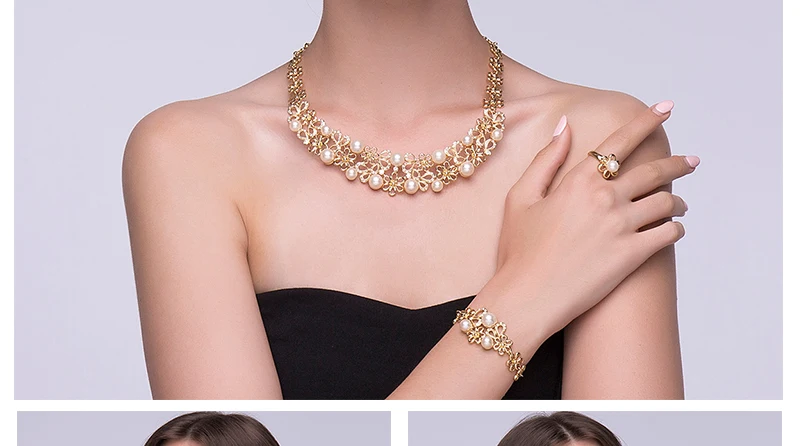 BTSETS Dubai Wedding Jewelry Sets Plant Simulated Pearl Bridesmaid Jewelery Sets For Women Nigerian African Beads Jewelry Set (2)