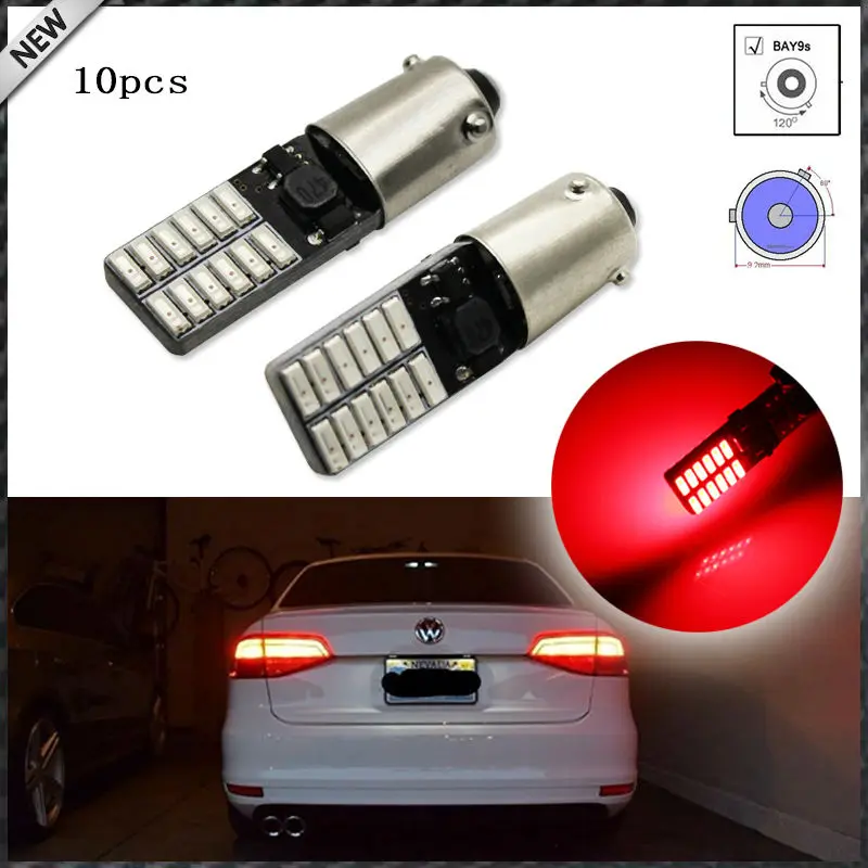 

10pcs CAN-bus Error Free Brilliant Red 24-SMD 4014 H21W BAY9s 120 degress LED Bulbs For Parking Light Brake Lights/Dome Light