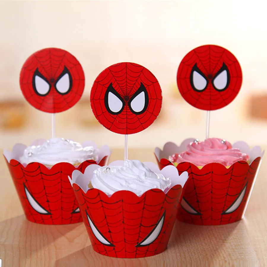 12 envolturas + 12 adornos Spiderman fuentes de fiesta Cupcake envolturas  para magdalenas Toppers superhéroe fiesta de bienvenida para el futuro bebé  niños fiesta de cumpleaños decoración|Suministros de decoración de  pasteles| - AliExpress
