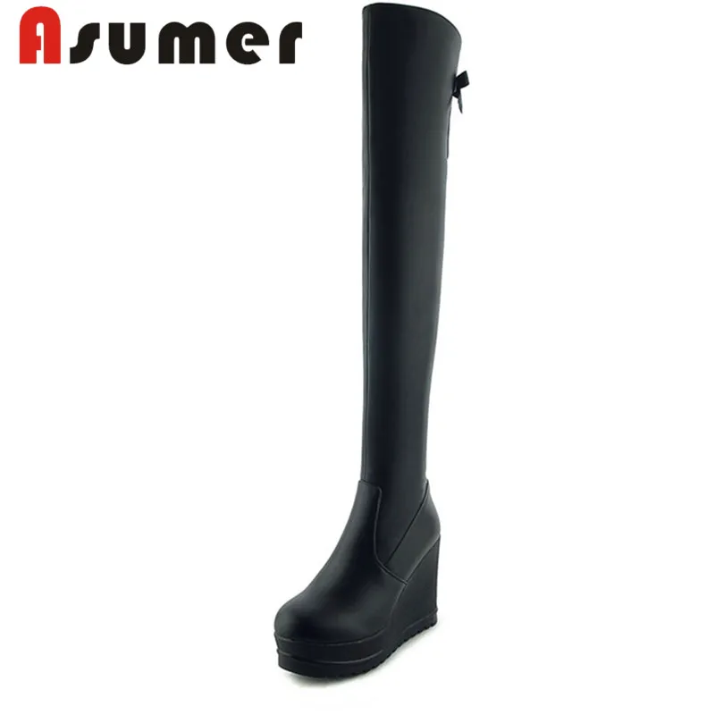

ASUMER NEW 2020 adult over the knee boots black simple fashion high heels boots high quality round toe genuine leather boots