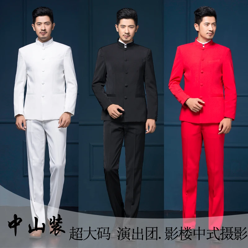 mens chinese tunic suit set male slim men formal dress solid color tang