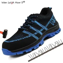 Plus Size 36-46 Fashion safety shoes mens steel toe covers working sneakers breathable summer tooling low boots protect footwear big size men fashion breathable steel toe cap working safety shoes genuine leather slip on tooling boots protection footwear