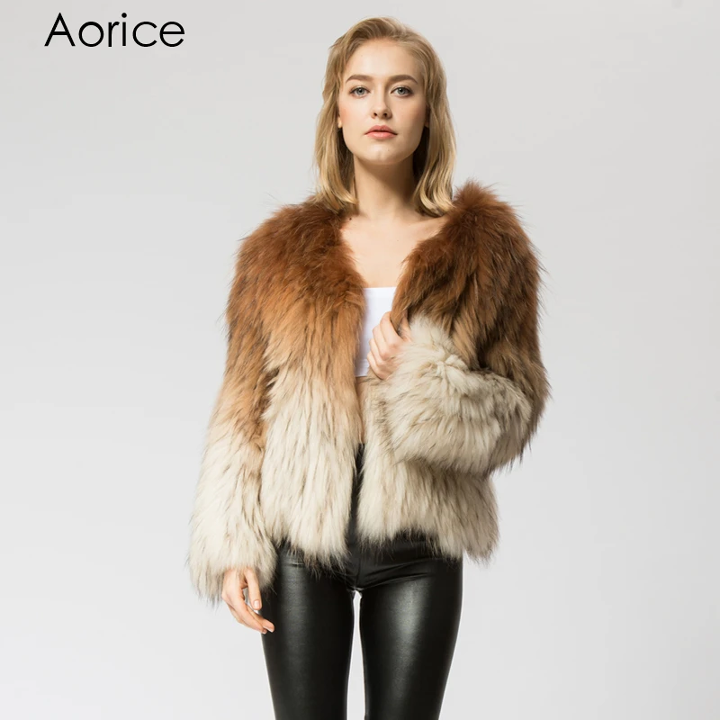 CR052 knit knitted 100% Real raccoon fur coat jacket