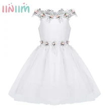 Infantil Сеточку для маленьких девочек с открытыми плечами платье с цветочным узором для девочек Пышное Платье принцессы-пачки на свадьбу, для подружки невесты на день рождения костюмы вечерние платье