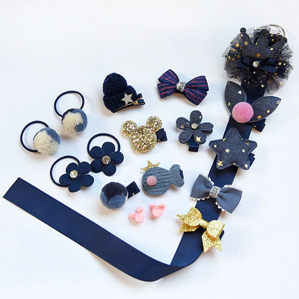 

18 Pcs Girls Cute Beautiful Gifts Box Rubber Band Hair Clip Kids Girl Princess Bowknot Hairpin Hair Clips Set Birthday Gift