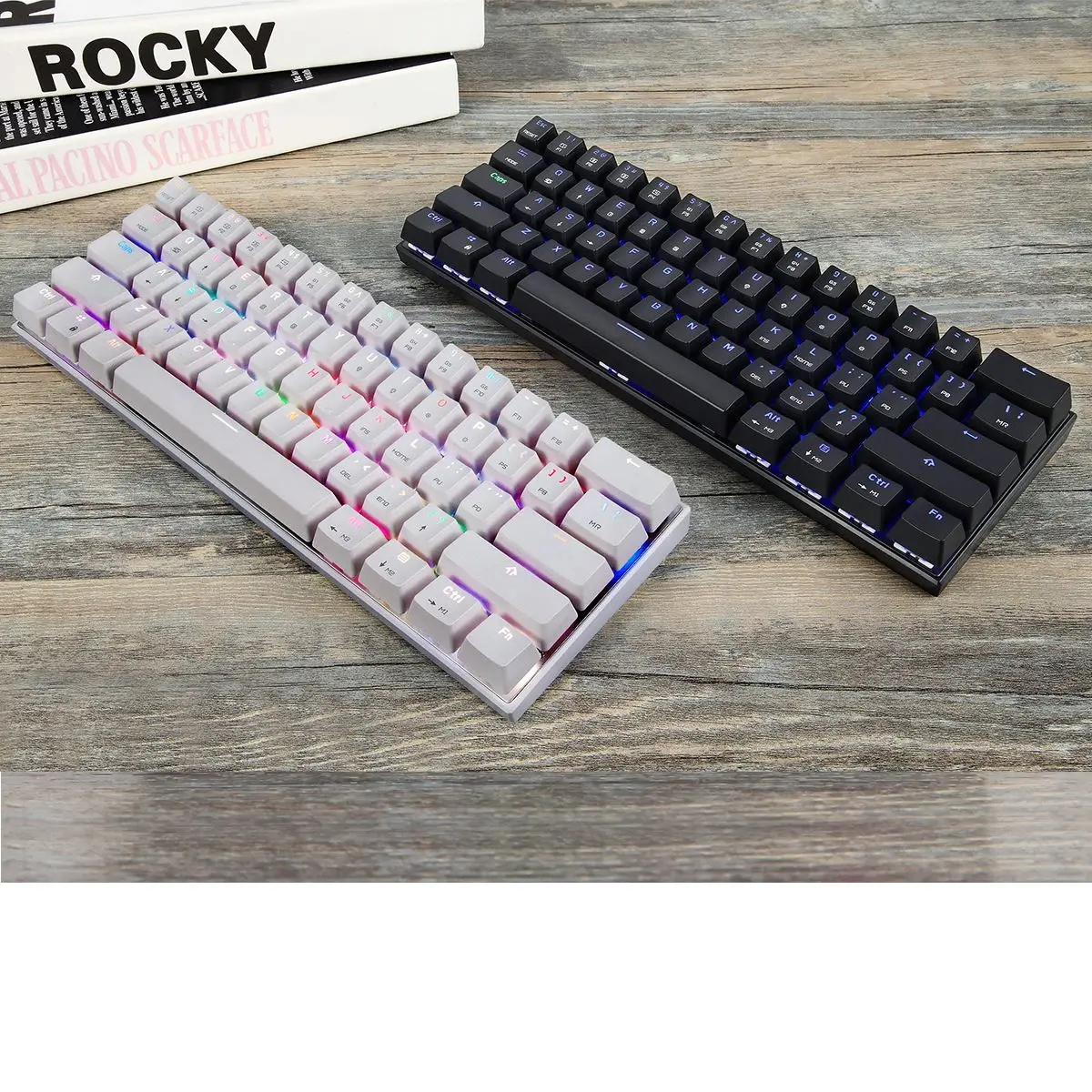 K62 RGB игровая клавиатура светодиодный светящийся Подсветка механическая клавиатура 61 Ключи белый проводной и Bluetooth клавиатура для ПК компьютер