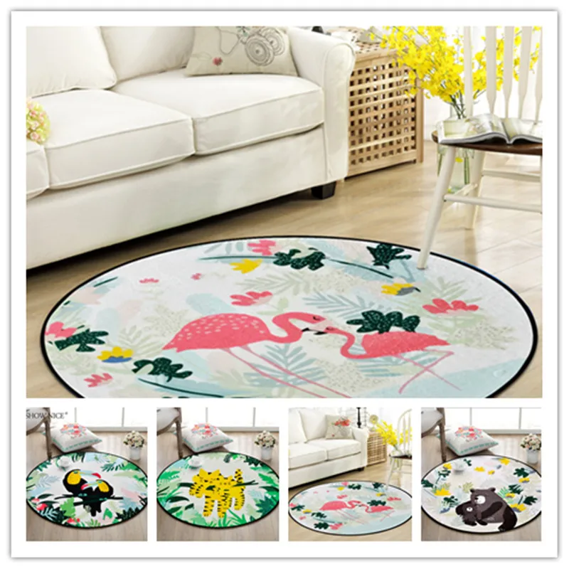 Высокое качество Фламинго принт мультфильм круглый Ковры дети Гостиная ползать Ковры с ребенком Спальня игры Коврики Детская комната Декор Коврики ковры