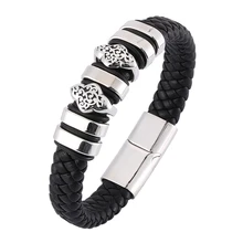 Men Braid Genuine Leather Bracelet charm Stainless Steel Magnetic fashion Bracelet Men jewelry Bangle Pulseras BB0343 fashion stainless steel genuine leather jewelry charm leather bracelet for women braided bracelet men top quality dropshipping